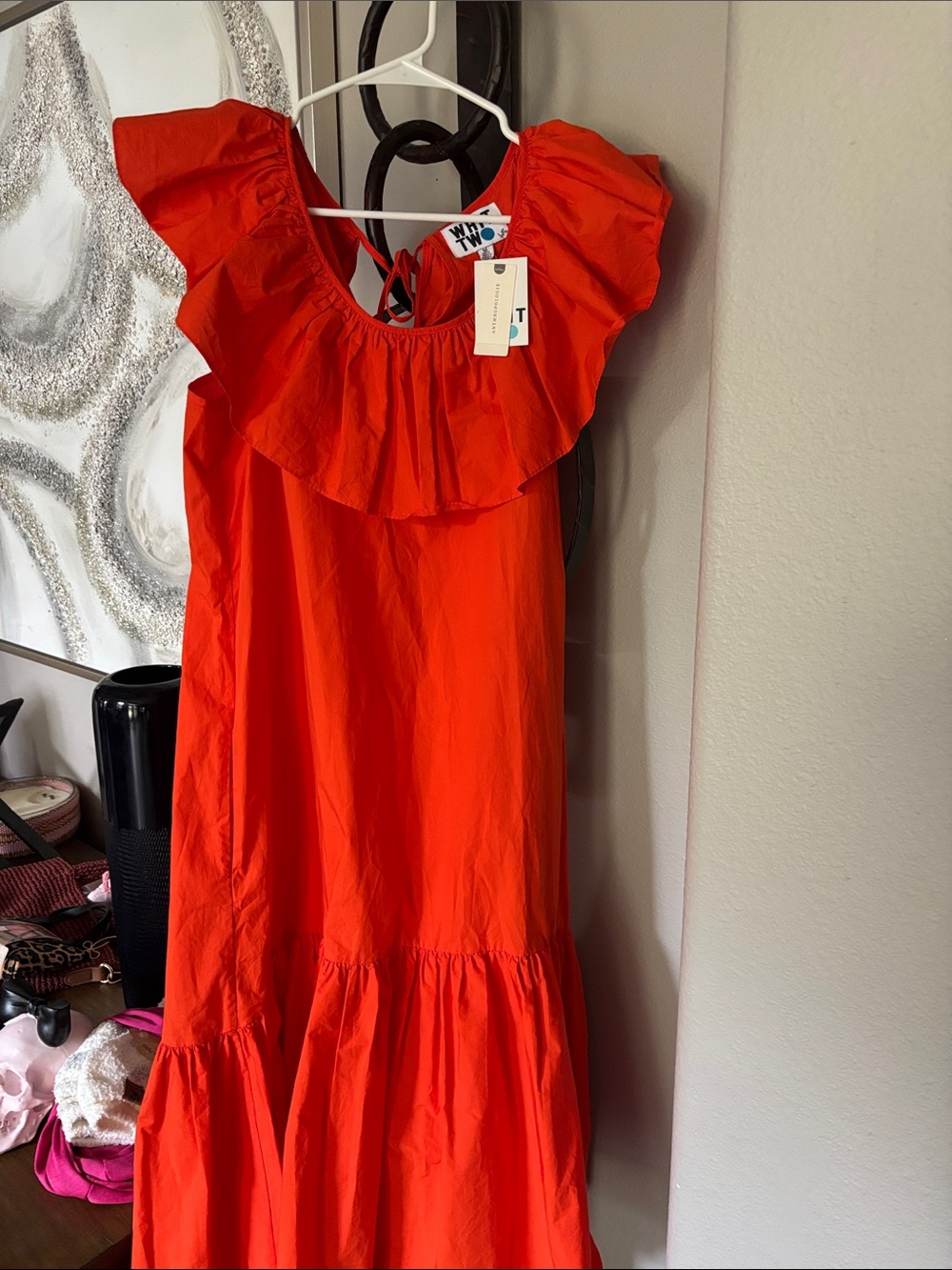 Anthropology ruffled orange dress nwt whit two 208$ value ptp 21 - Picture 2 of 5